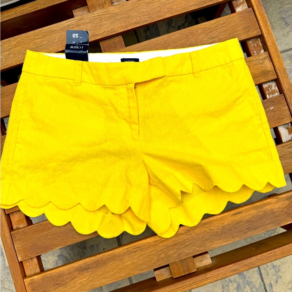 J.Crew Yellow linen Scalloped Women Shorts 4”